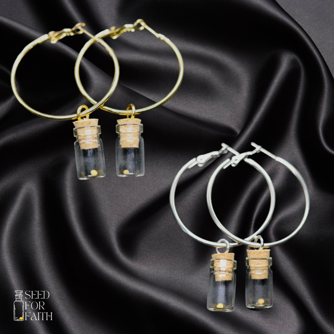 Clear Mustard Seed Hoop Earrings