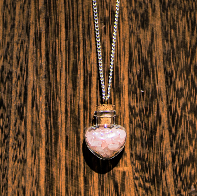 Rose Quartz Heart Necklace - 18"