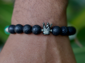 Aventurine + Lava Rock Silver Crown Bracelet