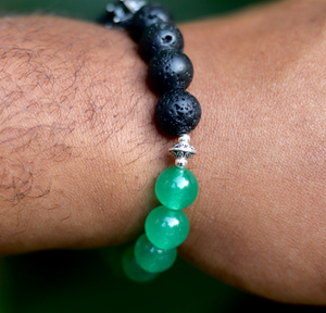 Aventurine + Lava Rock Silver Crown Bracelet
