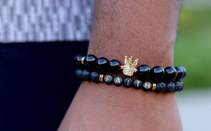 Black Onyx Crown + Lava Rock "Faith" Stacked Bracelet