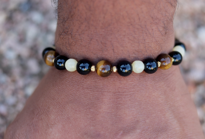 Black Onyx, Tiger's eye, Calcite Bracelet
