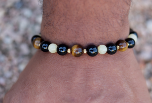 Black Onyx, Tiger's eye, Calcite Bracelet