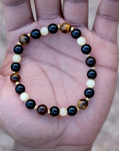 Black Onyx, Tiger's eye, Calcite Bracelet