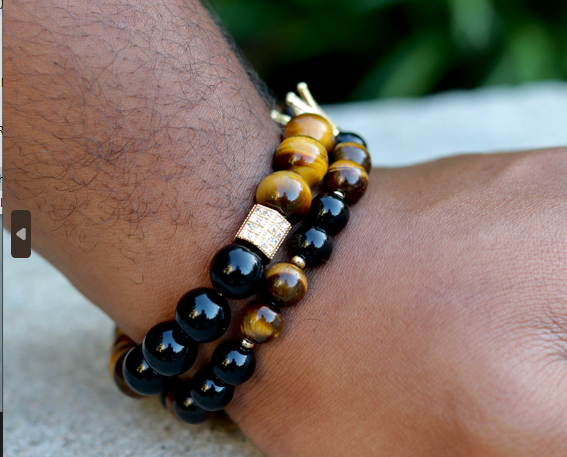 Black Onyx + Tiger's Eye Stacked Bracelet