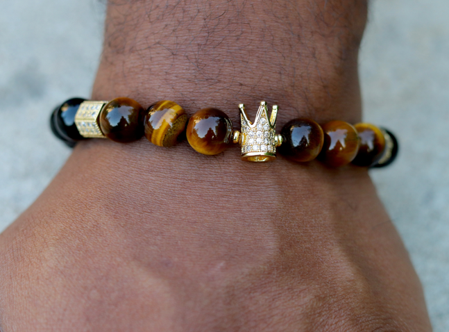 Black Onyx + Tiger's Eye Crown Bracelet