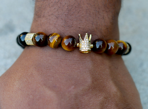 Black Onyx + Tiger's Eye Crown Bracelet