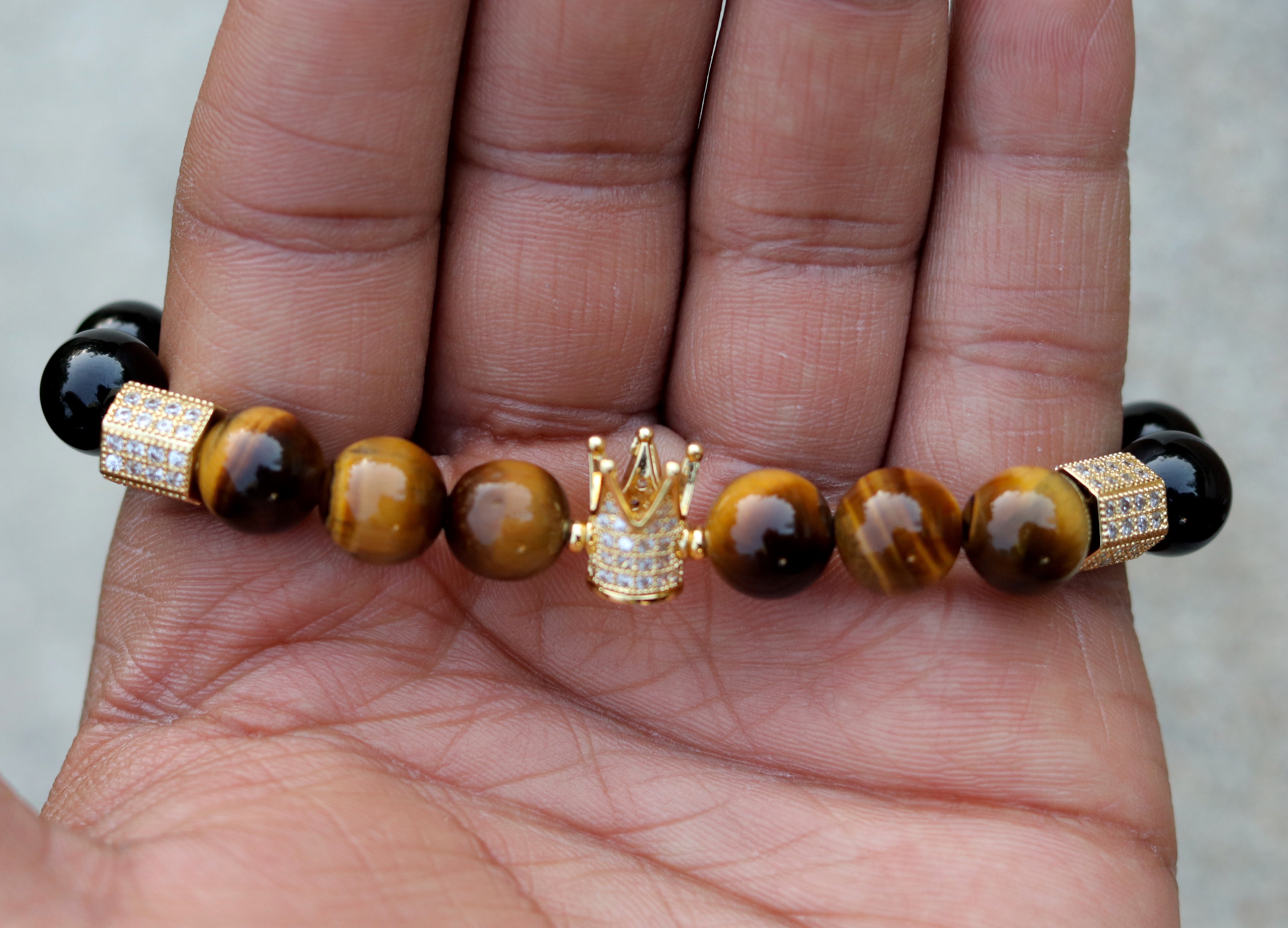 Black Onyx + Tiger's Eye Crown Bracelet