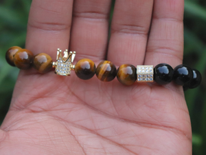 Black Onyx + Tiger's Eye Crown Bracelet
